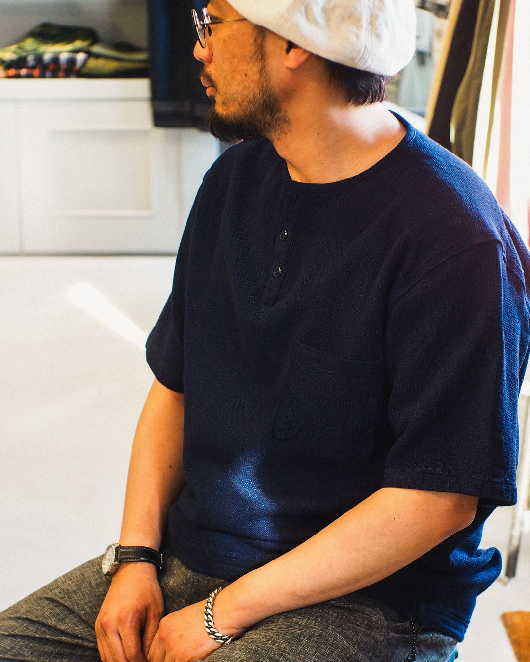 夏に着たくなるインディゴ "FOB factory INDIGO WAFFLE Tee"