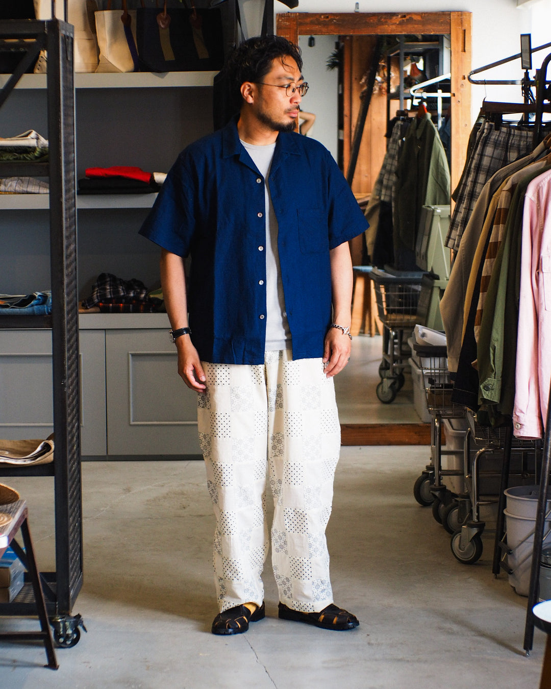 FOB factory F3500 INDIGO HOLIDAY SHIRT SASHIKO