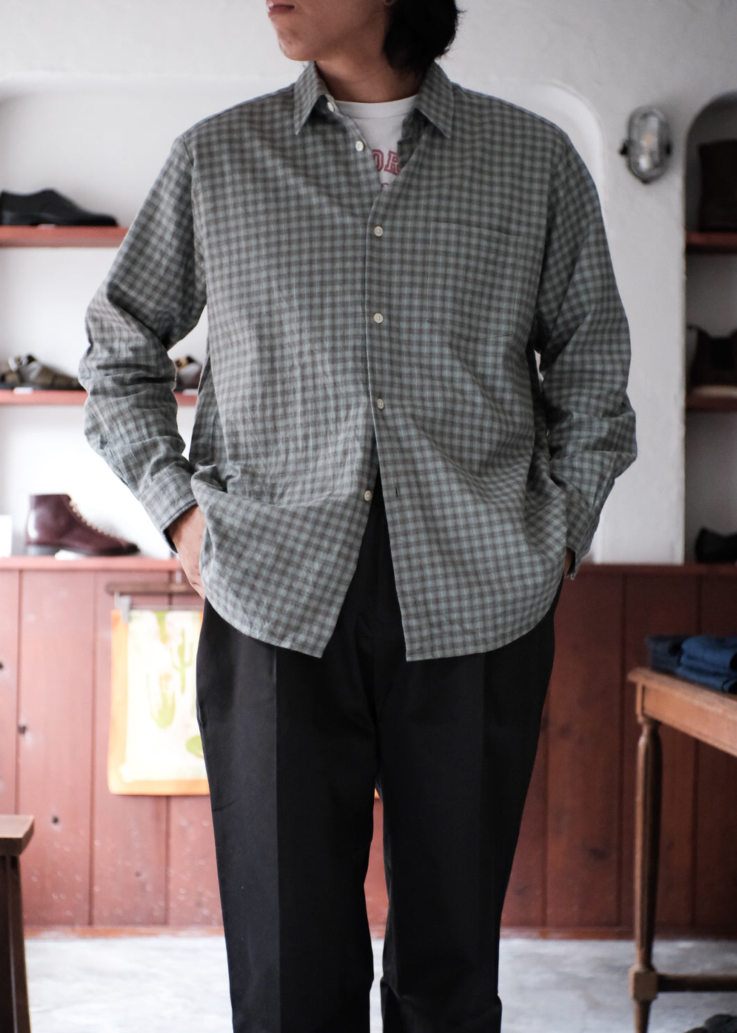 【PATHLOW】MANUAL ALPHABET BRUSHED TWILL CHECK LOOSE FIT R/C SHIRTS