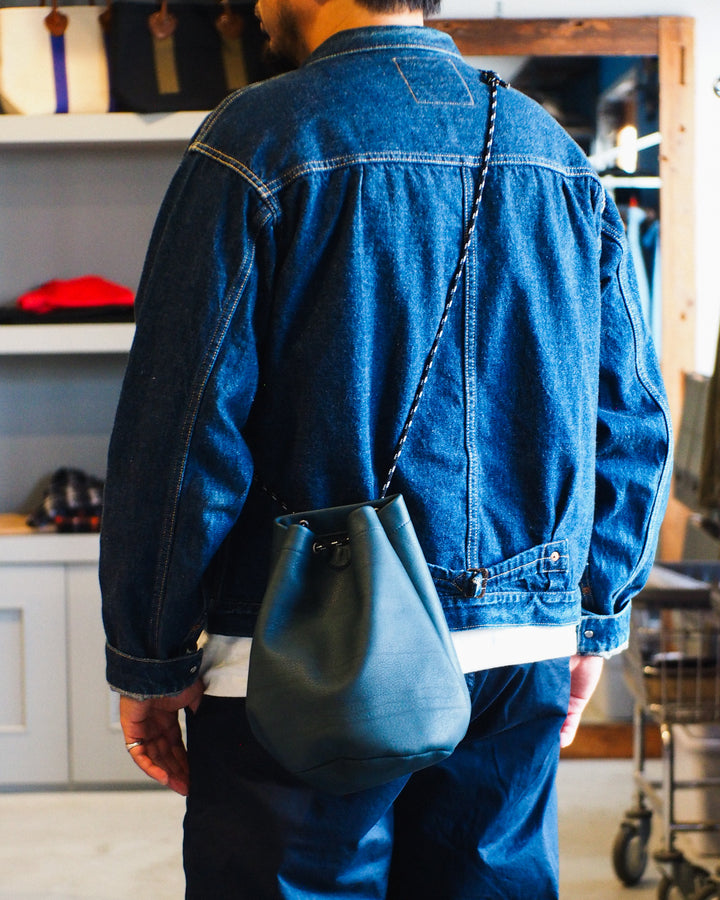 Mr.OLDMAN Leather Drawstring Bag Blue green