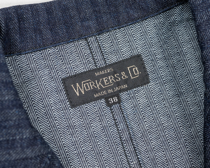 WORKERS ワーカーズ Lounge Jacket, Indigo Herringbone