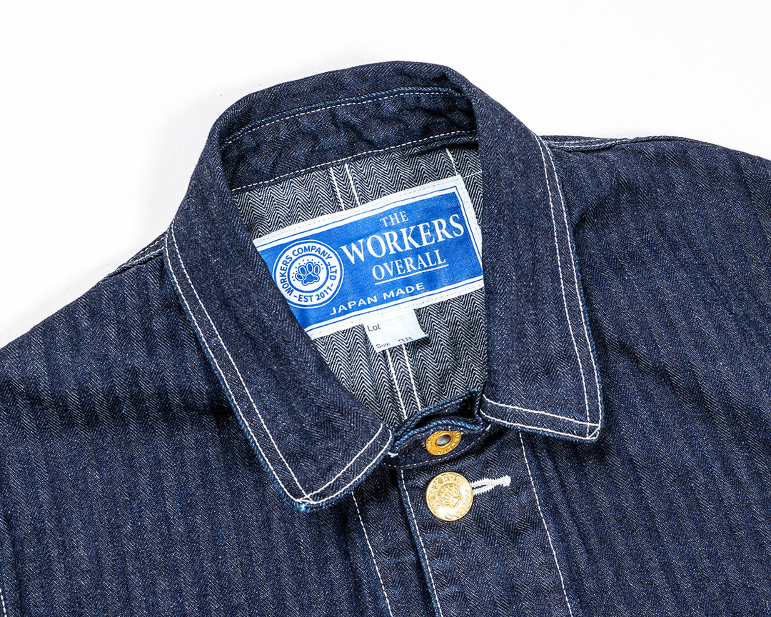 WORKERS ワーカーズ Deluxe Railroad Jacket, 12 oz, Grey Back Indigo Herringbone