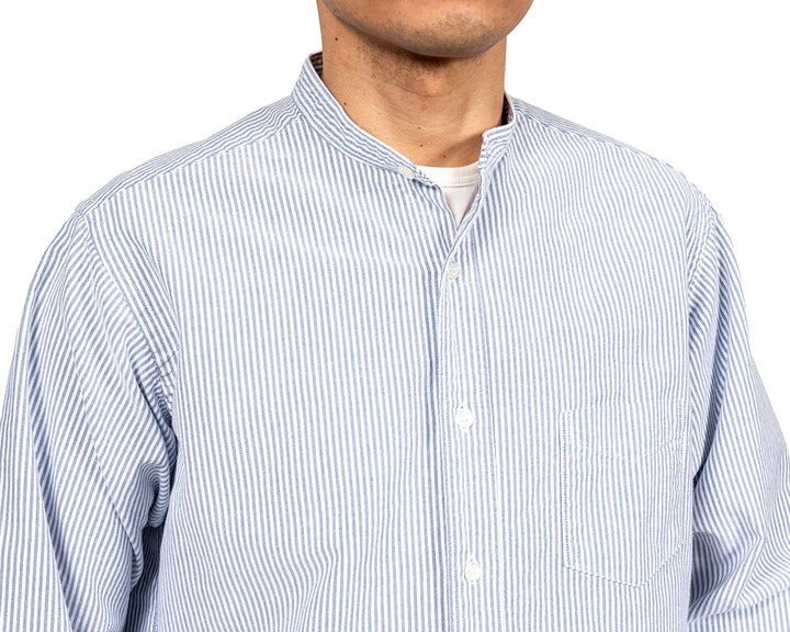 WORKERS ワーカーズ Band Collar Shirt, Supima OX, Stripe