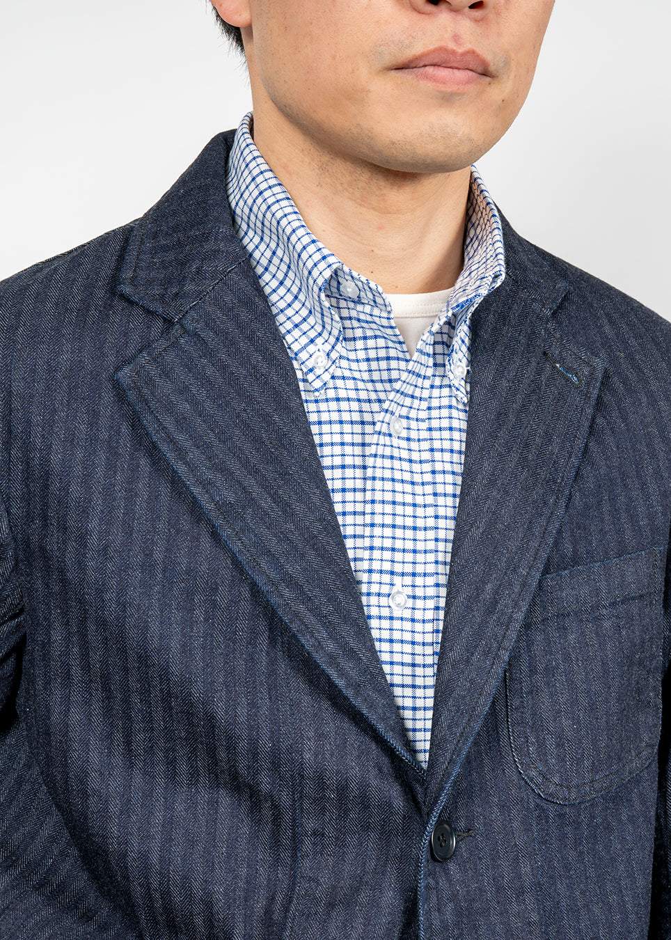 WORKERS ワーカーズ Lounge Jacket, Indigo Herringbone