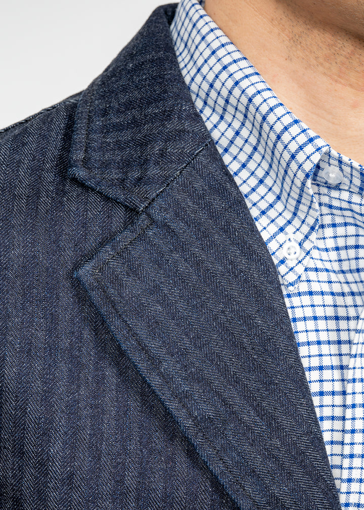 WORKERS ワーカーズ Lounge Jacket, Indigo Herringbone