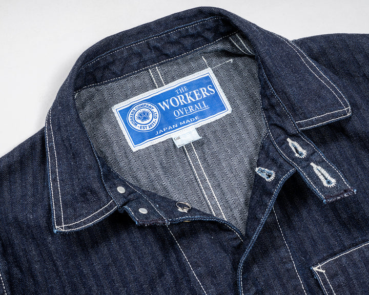 WORKERS ワーカーズ Deluxe Railroad Jacket, 12 oz, Grey Back Indigo Herringbone