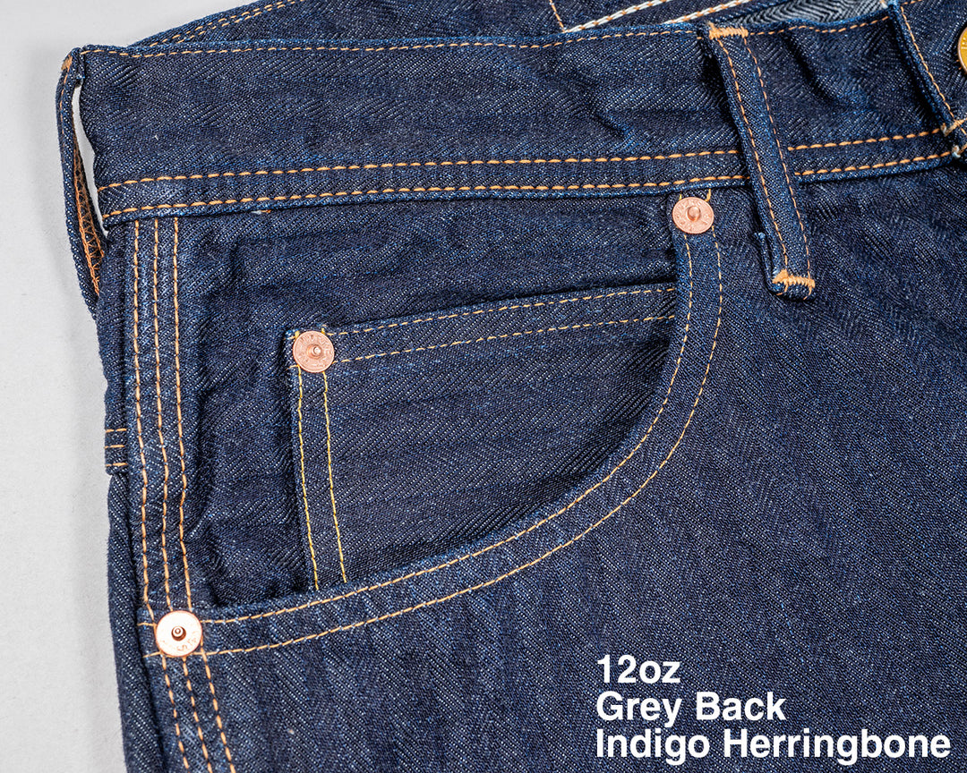 WORKERS ワーカーズ Lot 815 Work Pants, 12 oz, Grey Back Indigo Herringbone