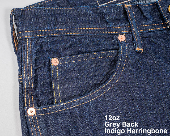 WORKERS ワーカーズ Lot 815 Work Pants, 12 oz, Grey Back Indigo Herringbone