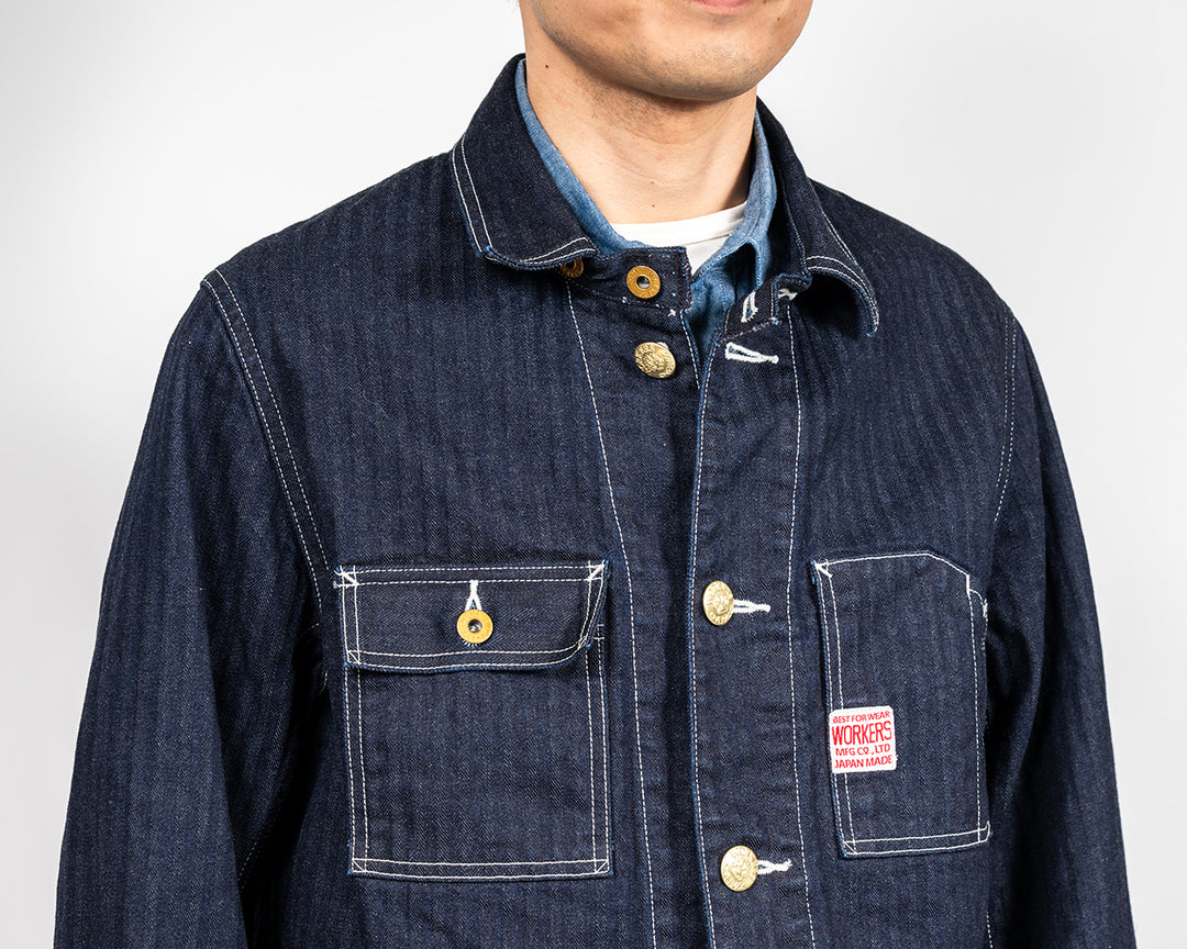 WORKERS ワーカーズ Deluxe Railroad Jacket, 12 oz, Grey Back Indigo Herringbone