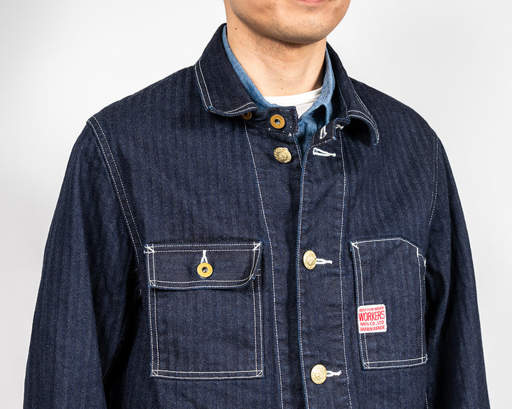 WORKERS ワーカーズ Deluxe Railroad Jacket, 12 oz, Grey Back Indigo Herringbone