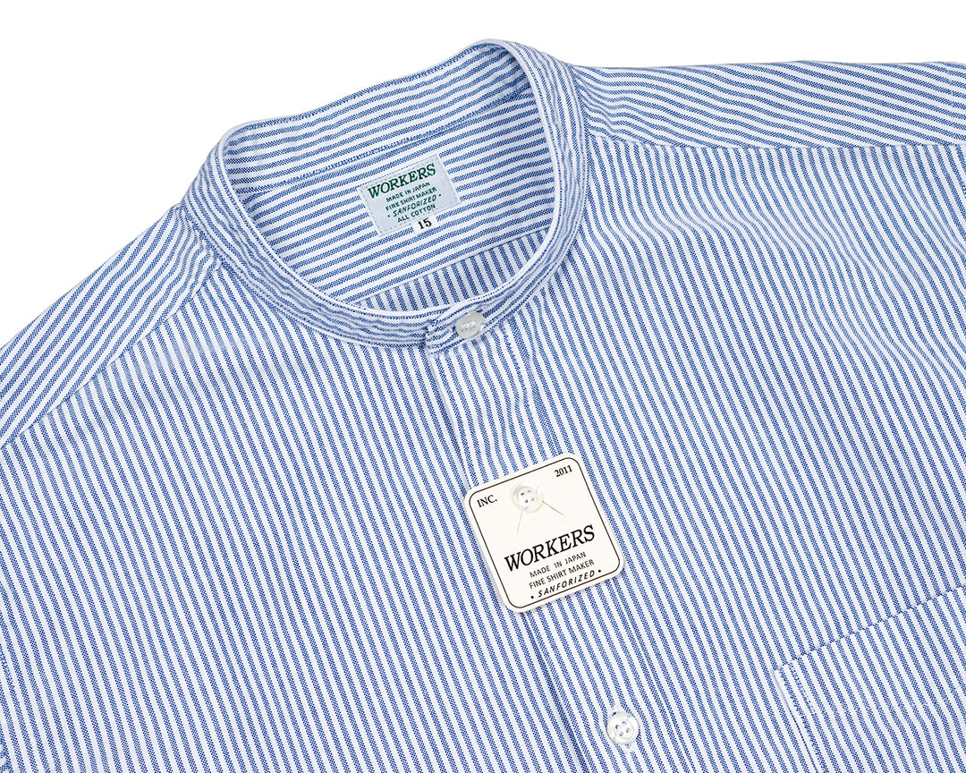 WORKERS ワーカーズ Band Collar Shirt, Supima OX, Stripe