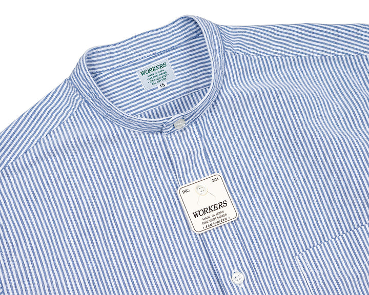 WORKERS ワーカーズ Band Collar Shirt, Supima OX, Stripe