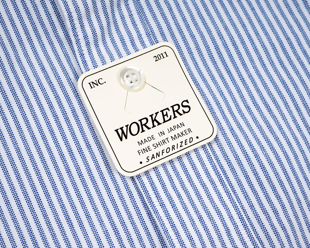 WORKERS ワーカーズ Band Collar Shirt, Supima OX, Stripe