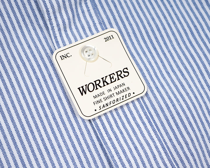 WORKERS ワーカーズ Band Collar Shirt, Supima OX, Stripe