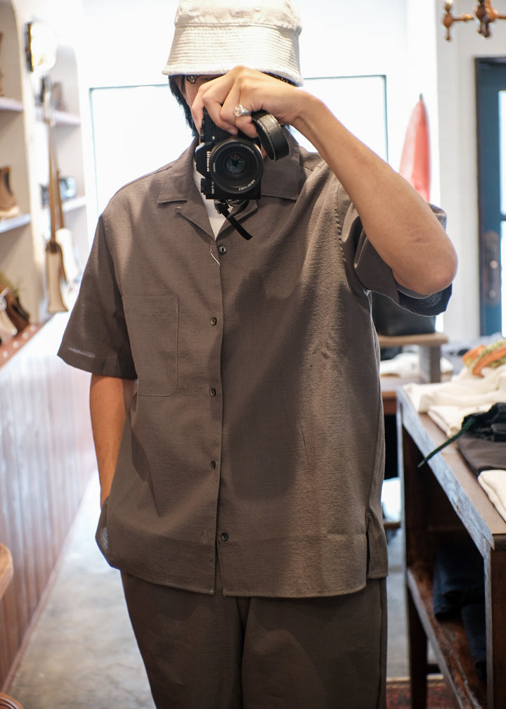 【PATHLOW】MANUAL ALPHABET RICH BUTCHER S/S OPEN COLLAR SHIRTS GREY