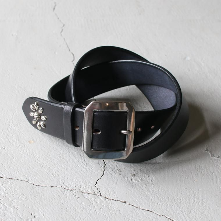 Mr.OLDMAN×INCEPTION ミスターオールドマン×インセプション  SADDLE LEATHER SHELL STUDS BELT ブラック