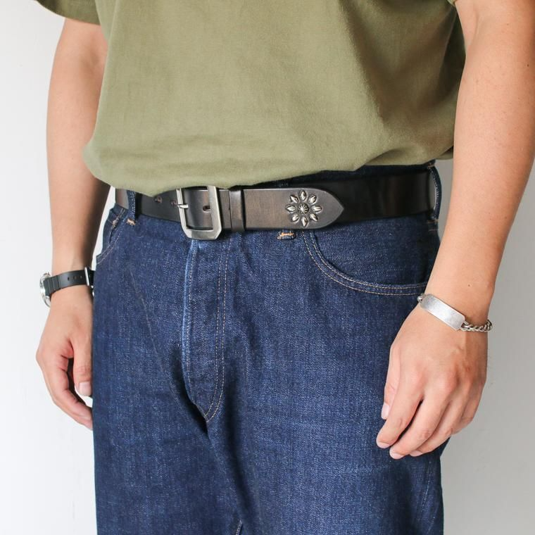 Mr.OLDMAN×INCEPTION ミスターオールドマン×インセプション  SADDLE LEATHER SHELL STUDS BELT ブラック