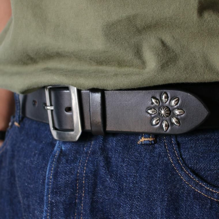 Mr.OLDMAN×INCEPTION ミスターオールドマン×インセプション  SADDLE LEATHER SHELL STUDS BELT ブラック