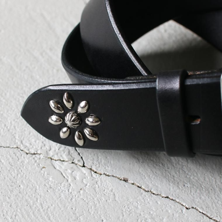 Mr.OLDMAN×INCEPTION ミスターオールドマン×インセプション  SADDLE LEATHER SHELL STUDS BELT ブラック