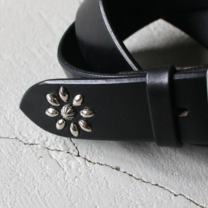 Mr.OLDMAN×INCEPTION ミスターオールドマン×インセプション  SADDLE LEATHER SHELL STUDS BELT ブラック