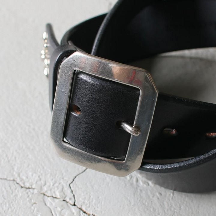 Mr.OLDMAN×INCEPTION ミスターオールドマン×インセプション  SADDLE LEATHER SHELL STUDS BELT ブラック