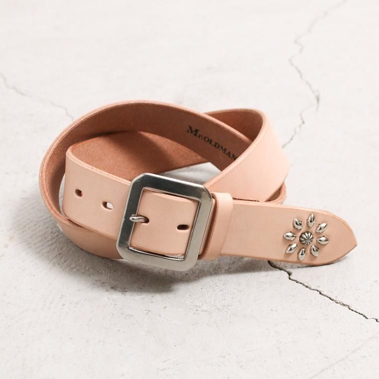 Mr.OLDMAN×INCEPTION ミスターオールドマン×インセプション  SADDLE LEATHER SHELL STUDS BELT ナチュラル