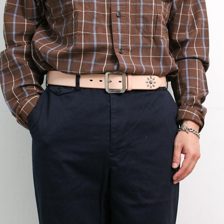 Mr.OLDMAN×INCEPTION ミスターオールドマン×インセプション  SADDLE LEATHER SHELL STUDS BELT ナチュラル