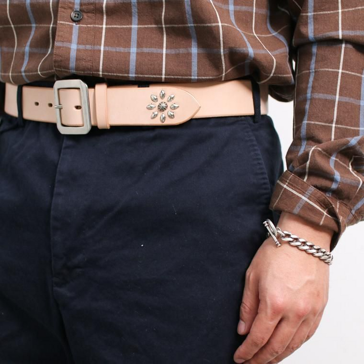 Mr.OLDMAN×INCEPTION ミスターオールドマン×インセプション  SADDLE LEATHER SHELL STUDS BELT ナチュラル