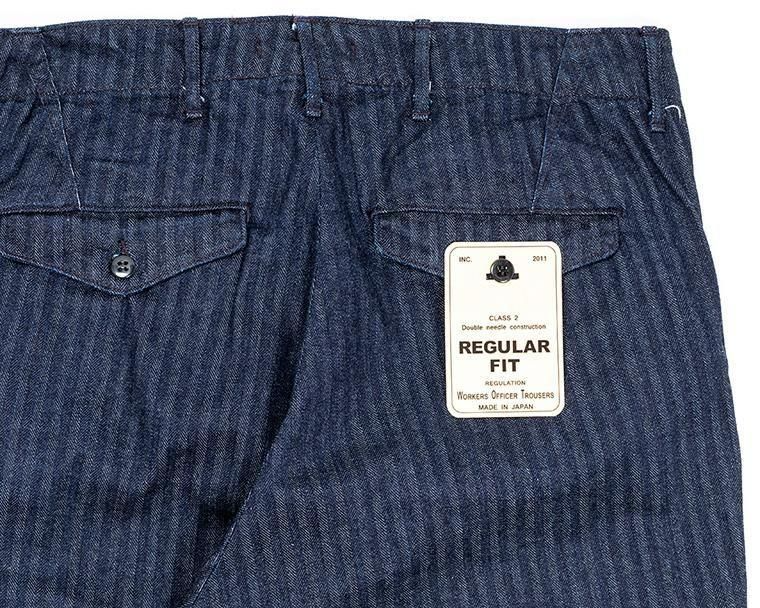 WORKERS ワーカーズ Officer Trousers Regular Type2, Indigo Herringbone