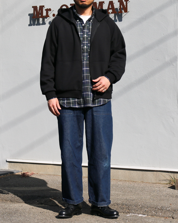 LAMOND ラモンド DOUBLE AIR KNIT ZIP UP HOODIE Black