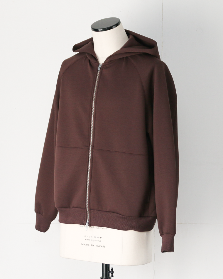 LAMOND ラモンド DOUBLE AIR KNIT ZIP UP HOODIE Brown