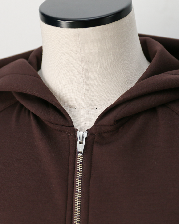 LAMOND ラモンド DOUBLE AIR KNIT ZIP UP HOODIE Brown