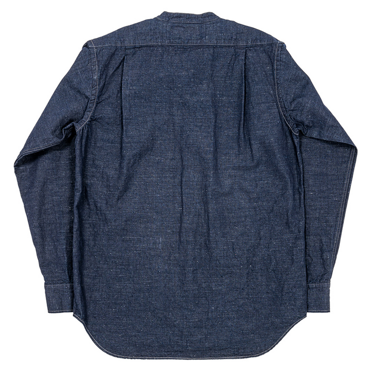 WORKERS Band Collar Shirt, Indigo Cotton Linen