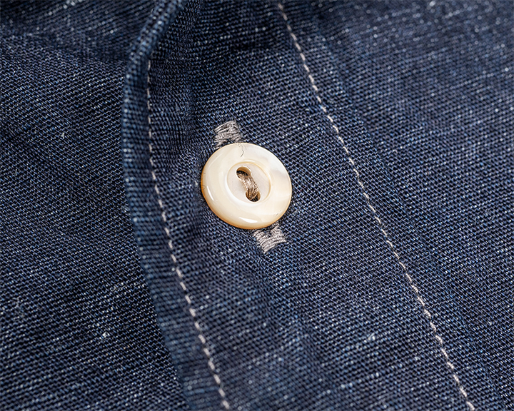 WORKERS Band Collar Shirt, Indigo Cotton Linen