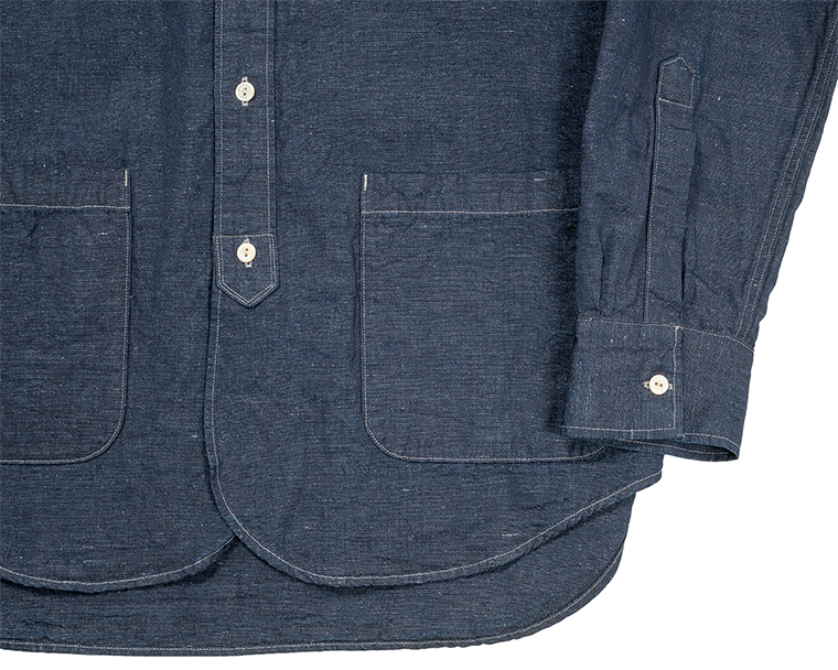 WORKERS Band Collar Shirt, Indigo Cotton Linen