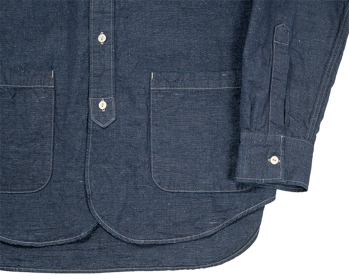 WORKERS Band Collar Shirt, Indigo Cotton Linen
