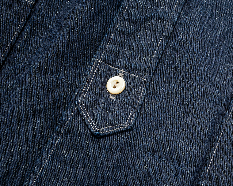 WORKERS Band Collar Shirt, Indigo Cotton Linen