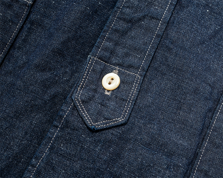 WORKERS Band Collar Shirt, Indigo Cotton Linen