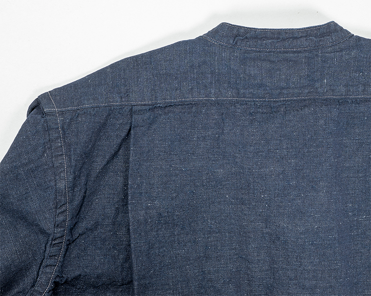 WORKERS Band Collar Shirt, Indigo Cotton Linen
