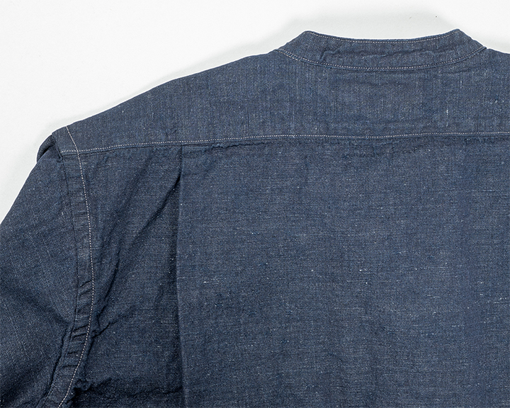 WORKERS Band Collar Shirt, Indigo Cotton Linen