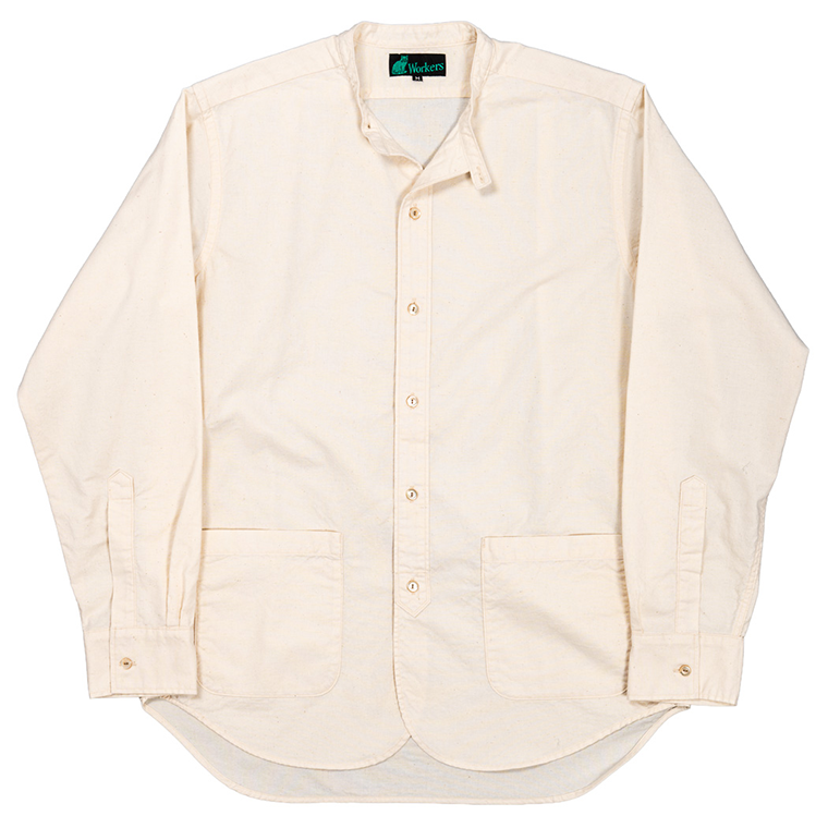 WORKERS Band Collar Shirt, Ecru Shirt Cloth