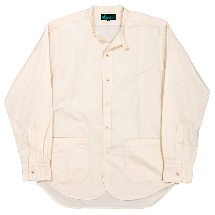 WORKERS Band Collar Shirt, Ecru Shirt Cloth