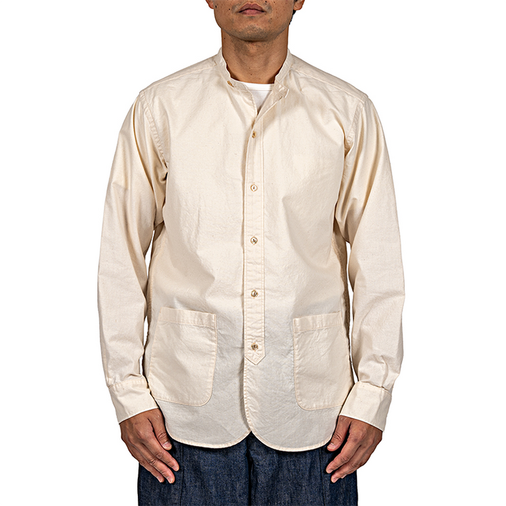 WORKERS Band Collar Shirt, Ecru Shirt Cloth