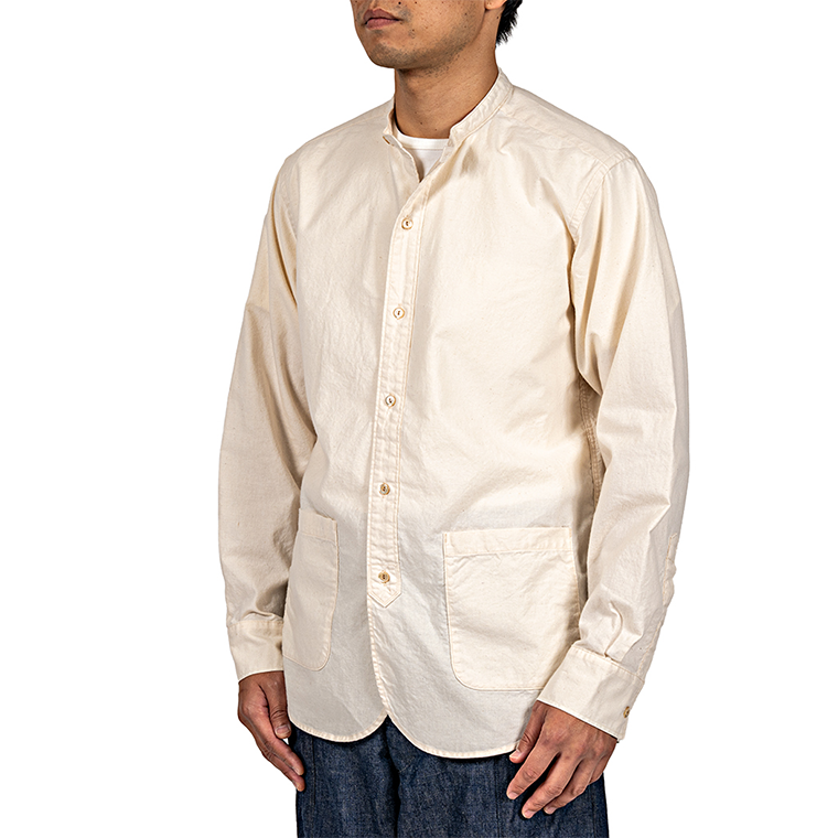 WORKERS Band Collar Shirt, Ecru Shirt Cloth