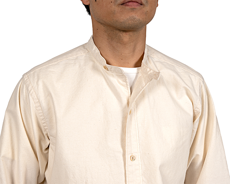 WORKERS Band Collar Shirt, Ecru Shirt Cloth