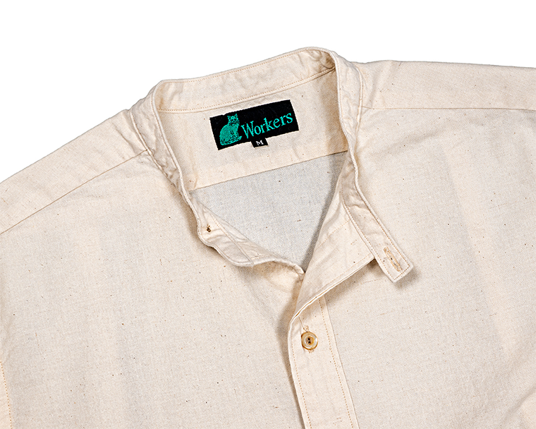 WORKERS Band Collar Shirt, Ecru Shirt Cloth