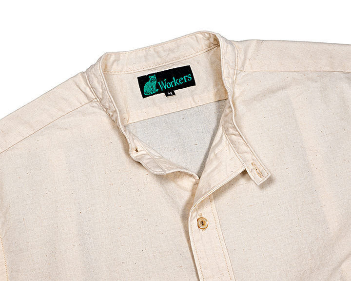 WORKERS Band Collar Shirt, Ecru Shirt Cloth