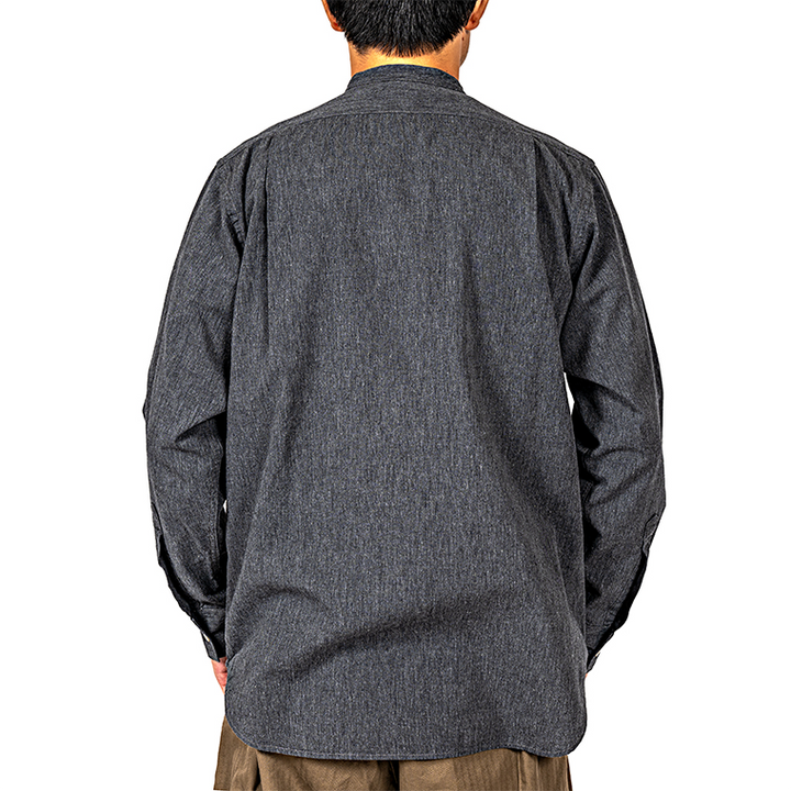 WORKERS Band Collar Shirt, Black Chambray