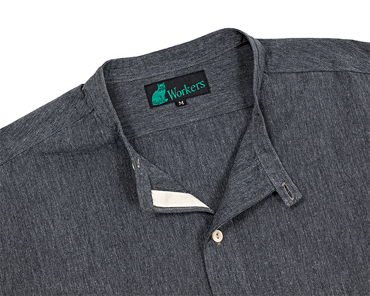 WORKERS Band Collar Shirt, Black Chambray