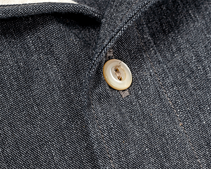 WORKERS Band Collar Shirt, Black Chambray
